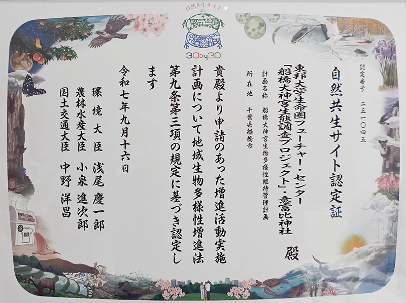 船橋大神宮が自然共生サイトに認定！